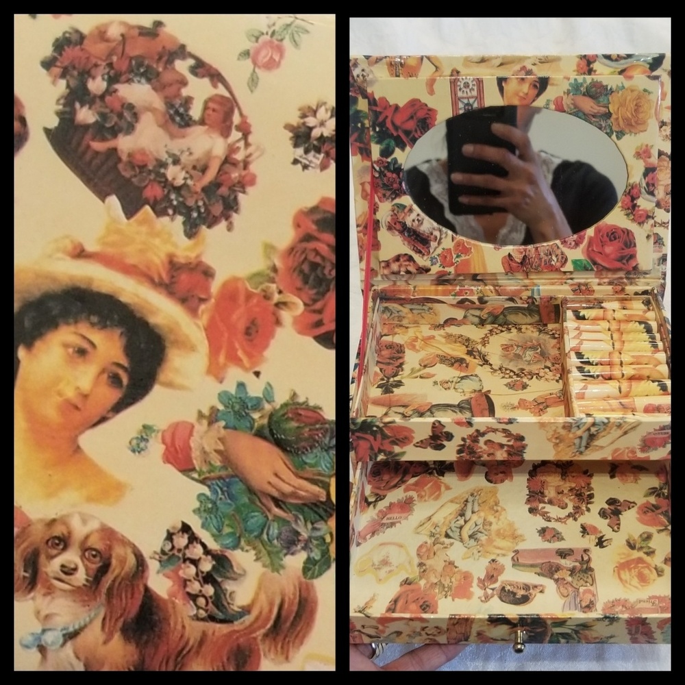 VTG Victorian Print Jewelry Box